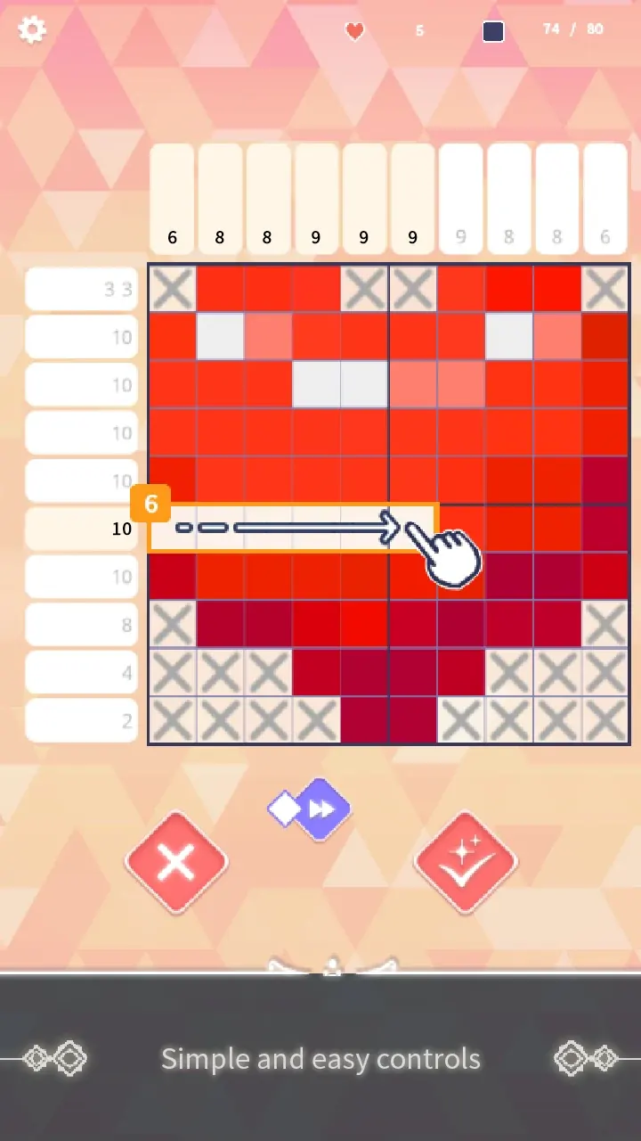 Griglia di nonogram parzialmente completata in Wolf And Moon